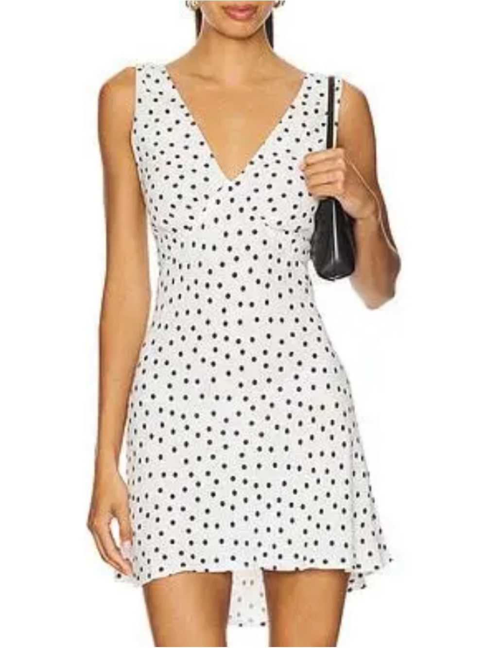 NWT Rixo Size 8 Leighton Polka Dot V-Neck Sleeveless White Dress Black & White
